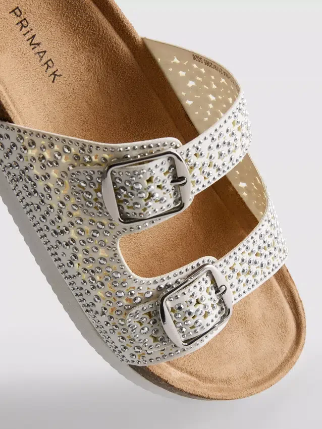 Embellished double-buckle footbed sandals