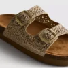 Embellished double-buckle footbed sandals