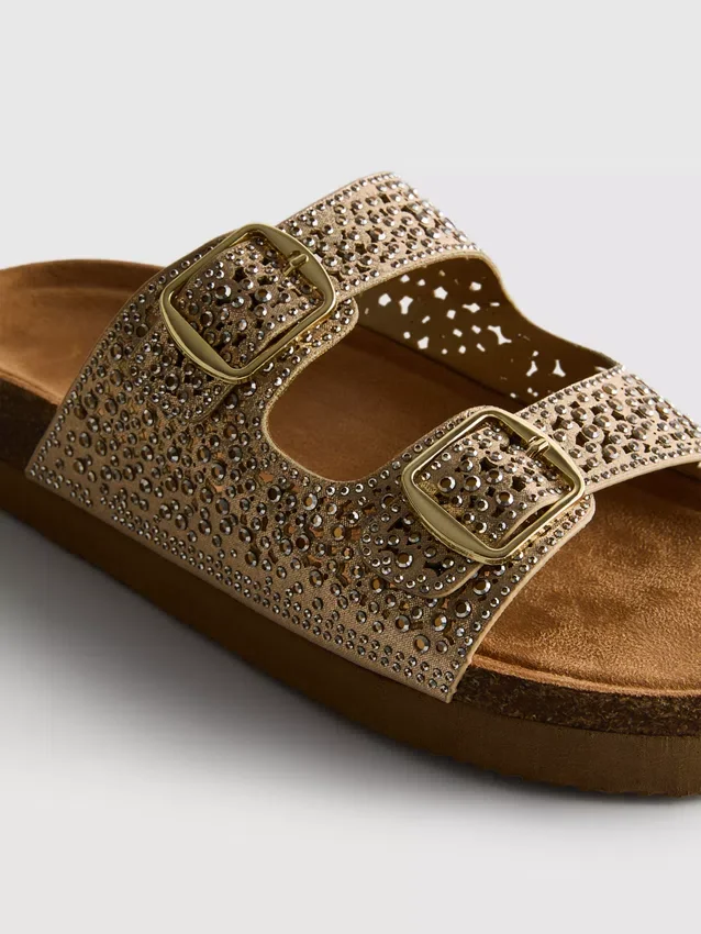 Embellished double-buckle footbed sandals