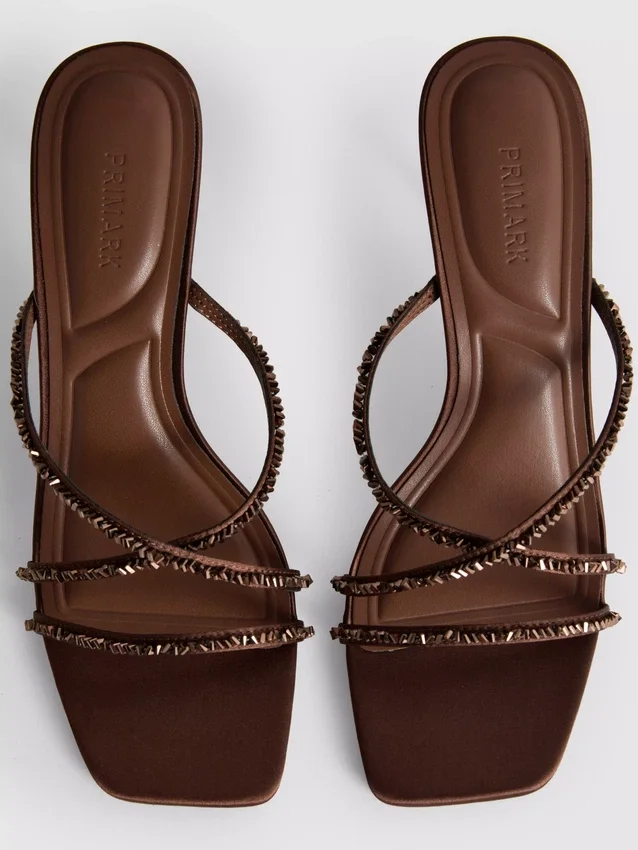 Embellished strappy heeled sandals