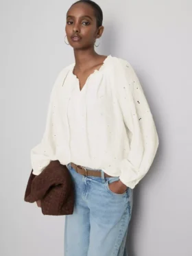 Embroidered balloon-sleeve blouse
