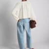 Embroidered balloon-sleeve blouse