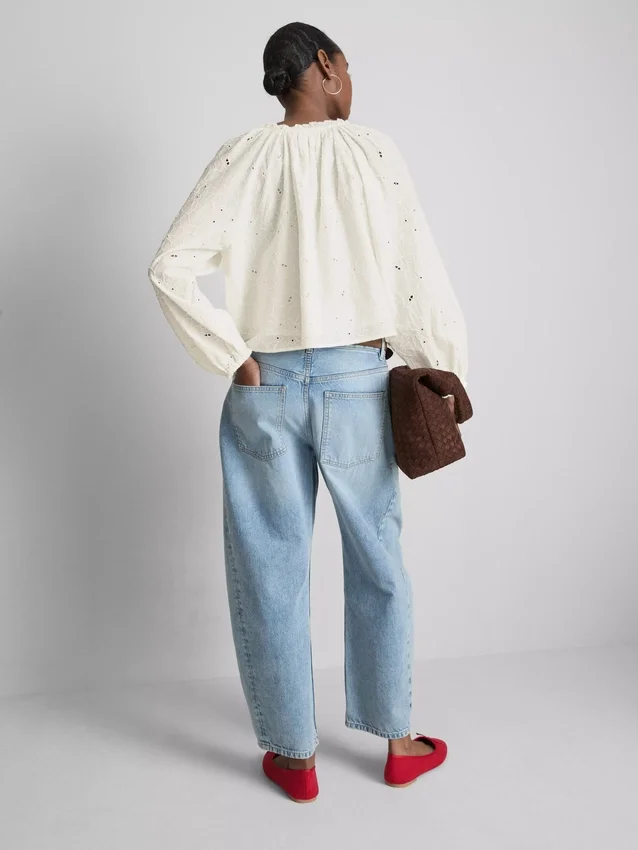 Embroidered balloon-sleeve blouse