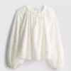 Embroidered balloon-sleeve blouse