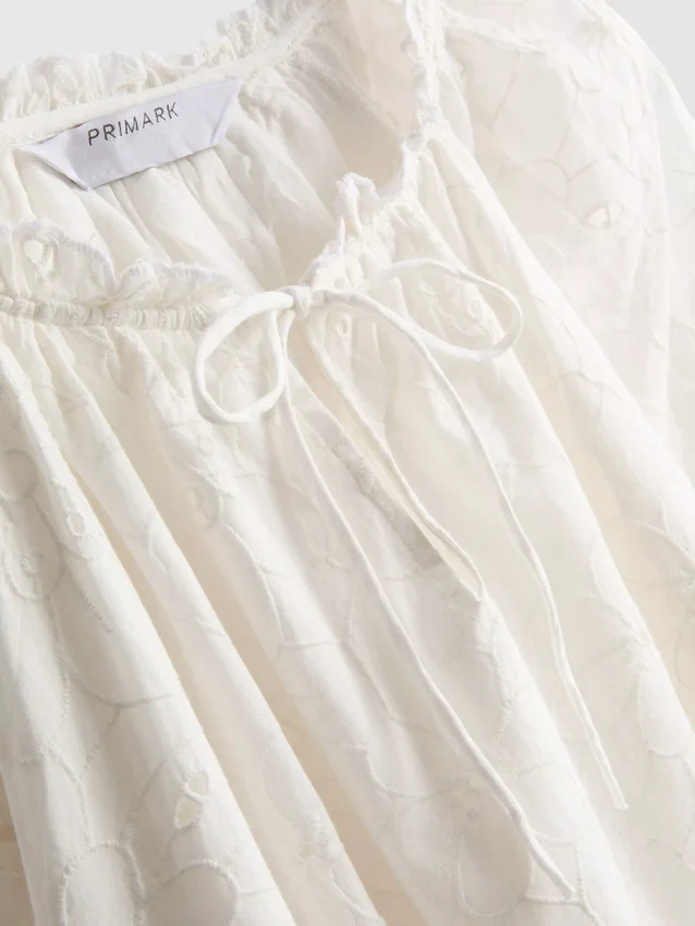 Embroidered balloon-sleeve blouse
