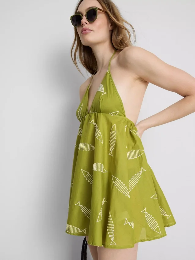 Embroidered fish mini dress