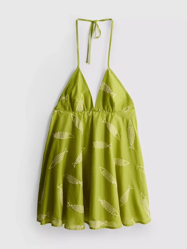 Embroidered fish mini dress