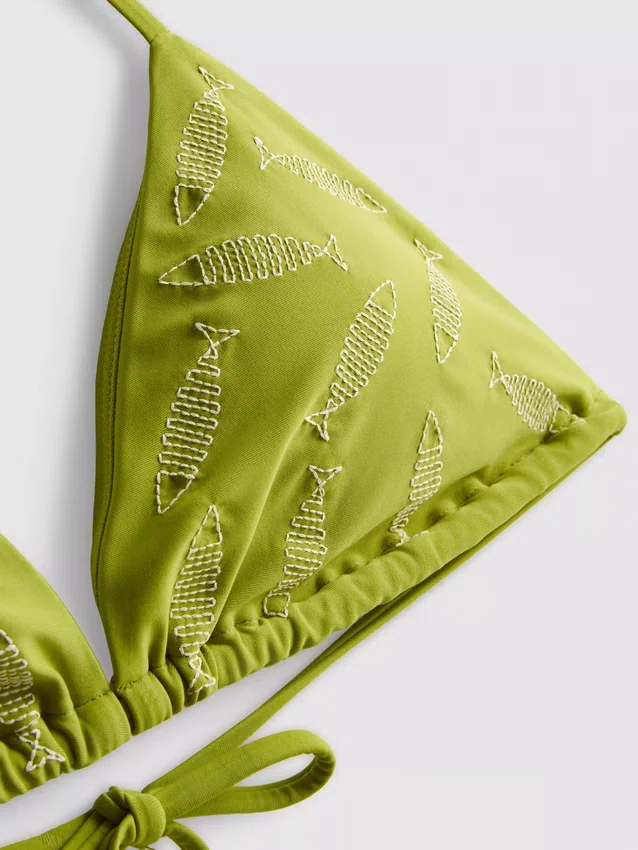 Embroidered fish triangle bikini top
