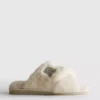 Faux fur bridal cross strap mule slippers