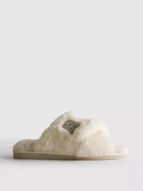 Faux fur bridal cross strap mule slippers