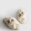 Faux fur bridal cross strap mule slippers
