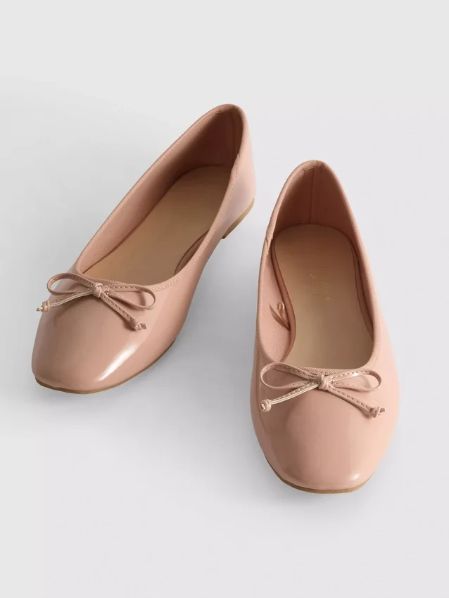 Faux leather ballerina bow flats