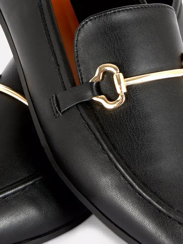 Faux leather buckle loafers