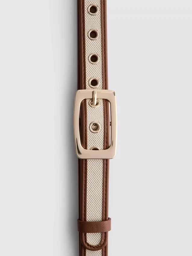 Faux leather canvas buckle belt