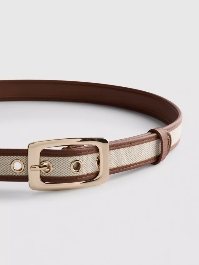 Faux leather canvas buckle belt