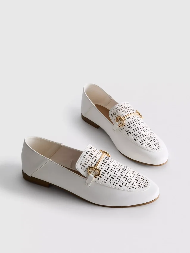 Faux leather laser-cut snaffle-bit loafers
