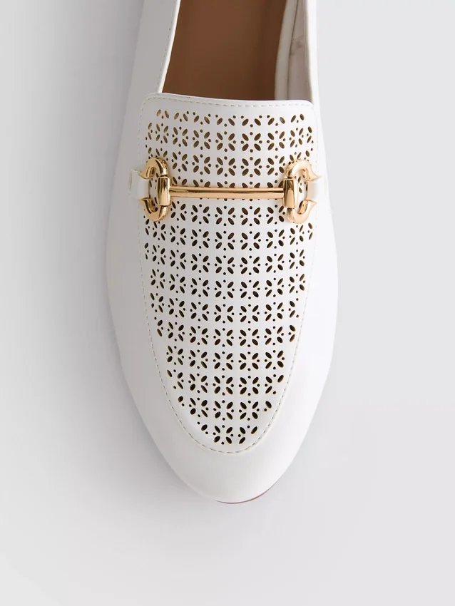Faux leather laser-cut snaffle-bit loafers