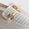 Faux leather laser-cut snaffle-bit loafers