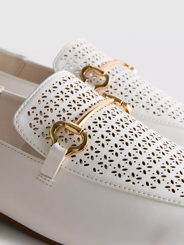 Faux leather laser-cut snaffle-bit loafers