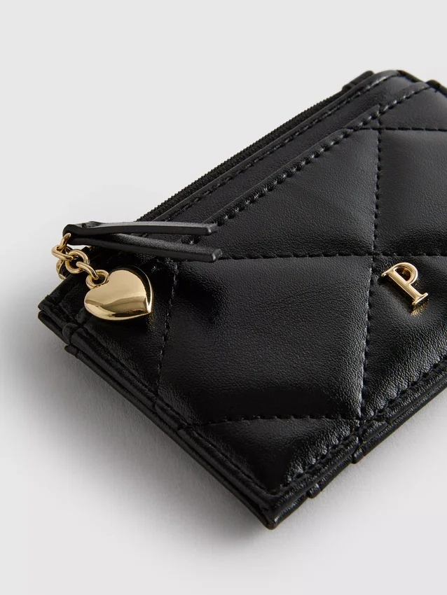 Faux leather quilted initial card holder