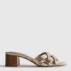 Faux leather weave block heel mules