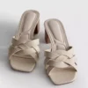 Faux leather weave block heel mules