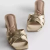 Faux leather weave block heel mules