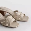Faux leather weave block heel mules