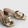 Faux leather weave block heel mules