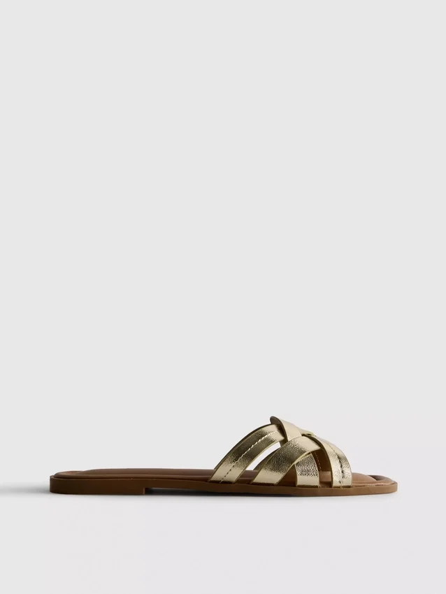 Faux leather weave sandals