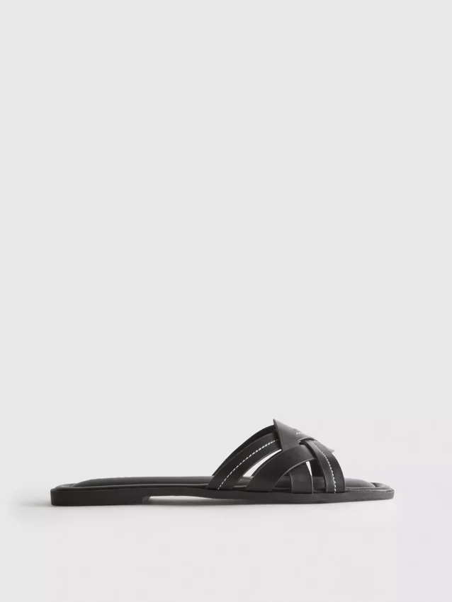 Faux leather weave sandals