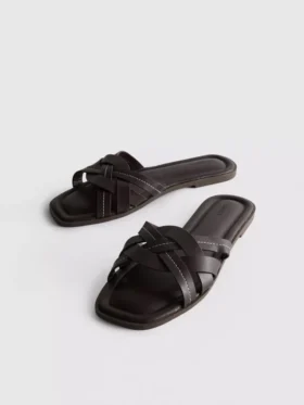 Faux leather weave sandals