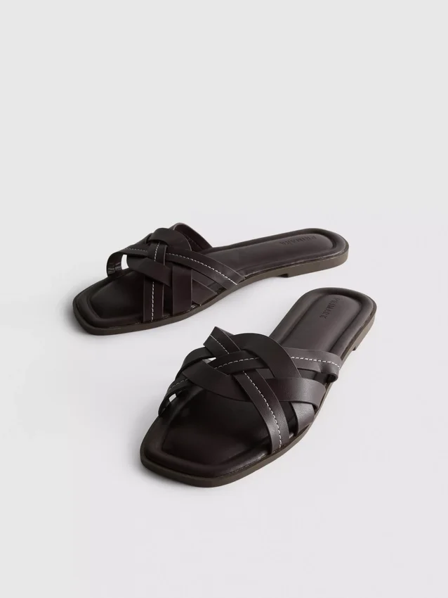 Faux leather weave sandals