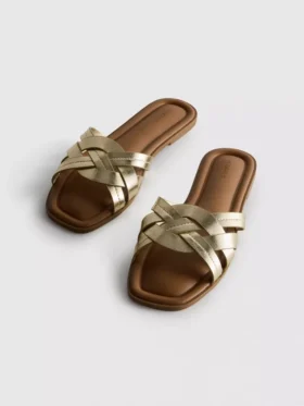Faux leather weave sandals