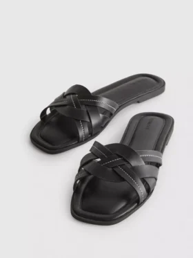 Faux leather weave sandals