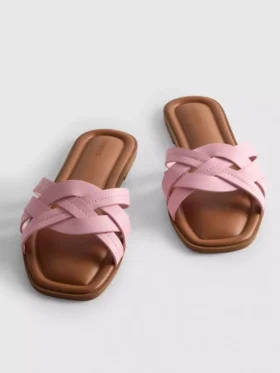 Faux leather weave sandals
