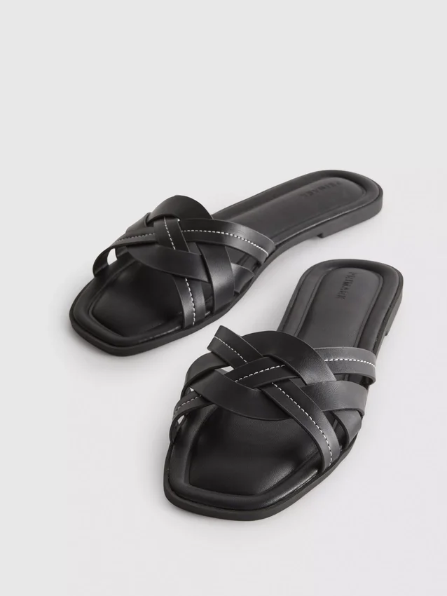 Faux leather weave sandals