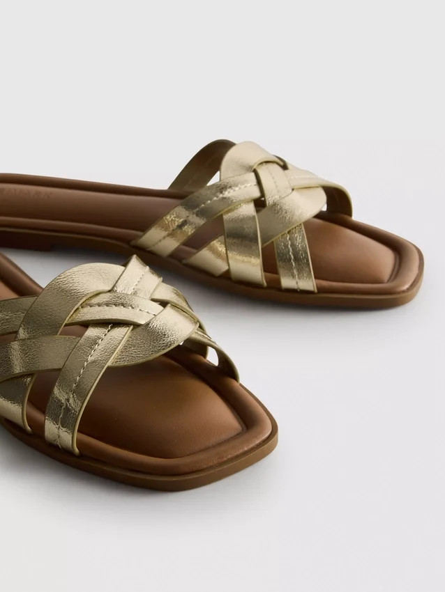 Faux leather weave sandals