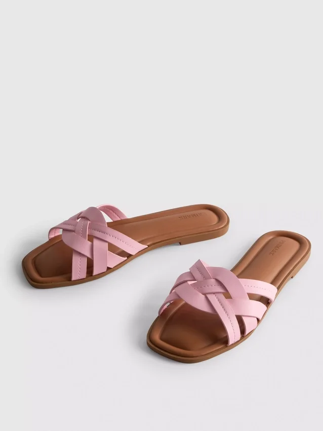Faux leather weave sandals