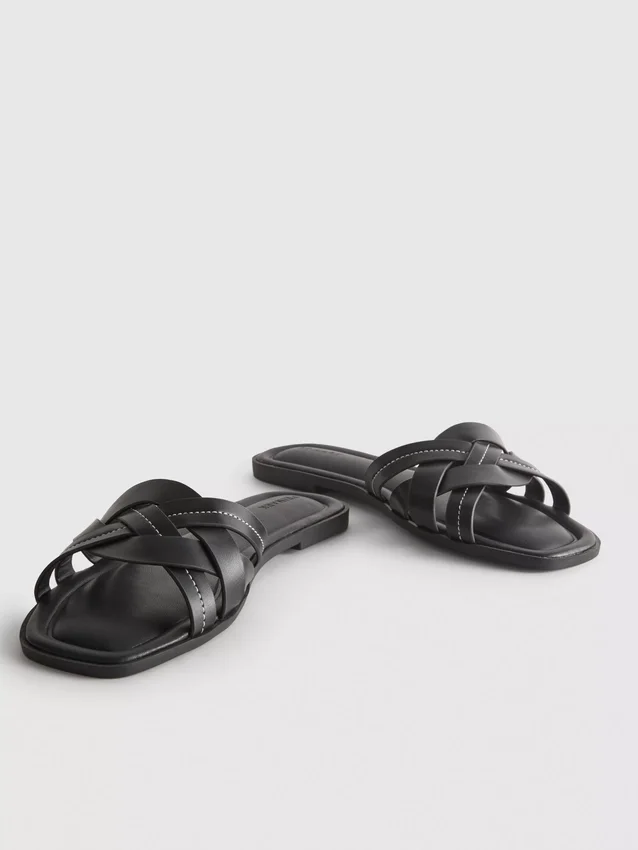 Faux leather weave sandals