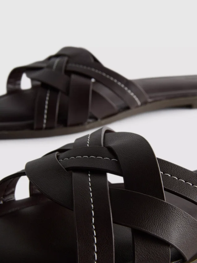 Faux leather weave sandals