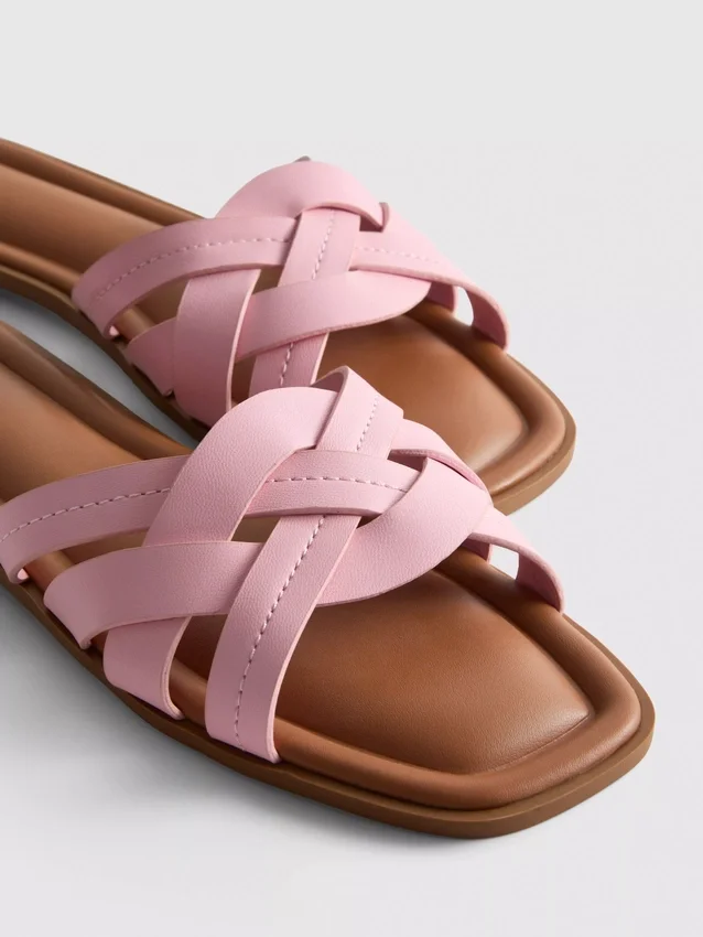 Faux leather weave sandals