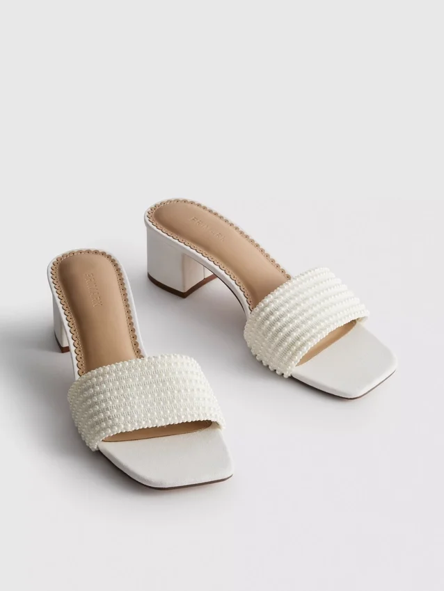 Faux pearl block-heel mule sandals