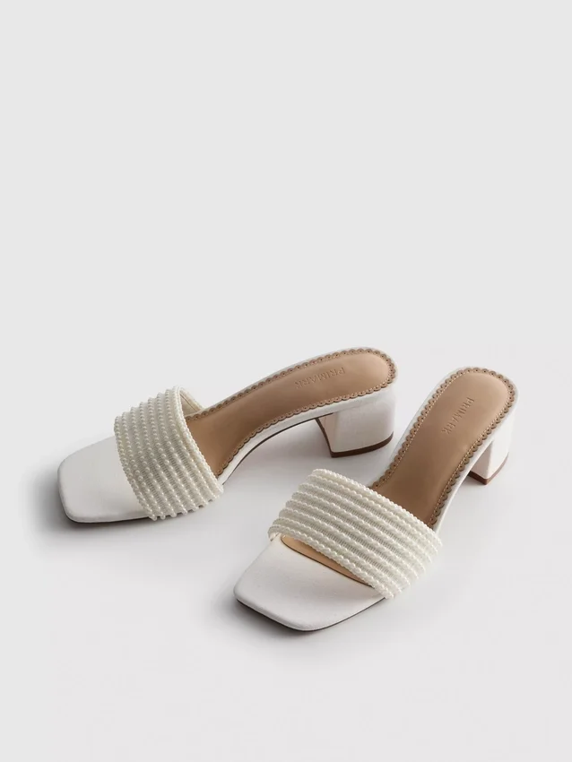 Faux pearl block-heel mule sandals