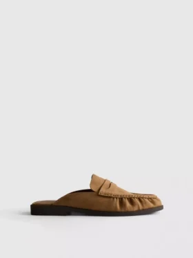 Faux suede loafer mule sandals