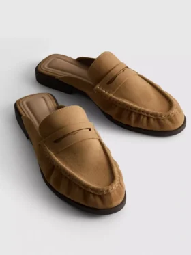 Faux suede loafer mule sandals
