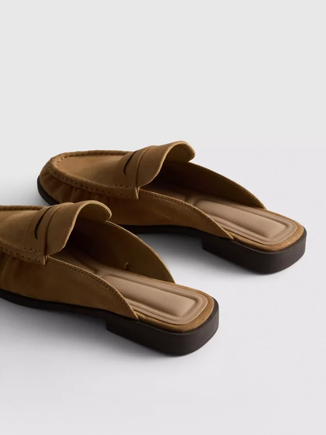 Faux suede loafer mule sandals