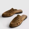 Faux suede loafer mule sandals
