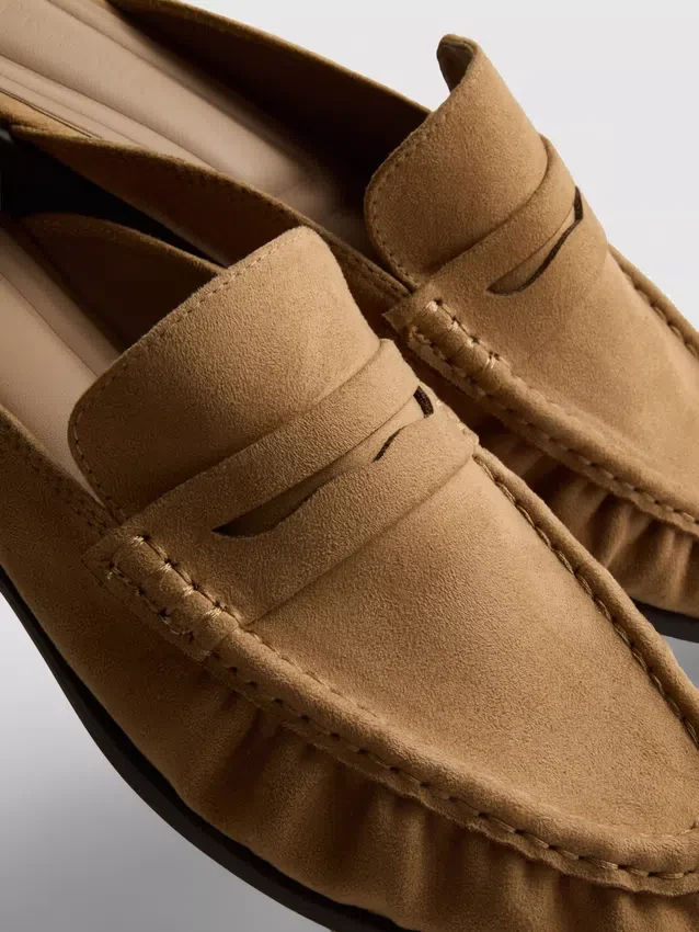 Faux suede loafer mule sandals