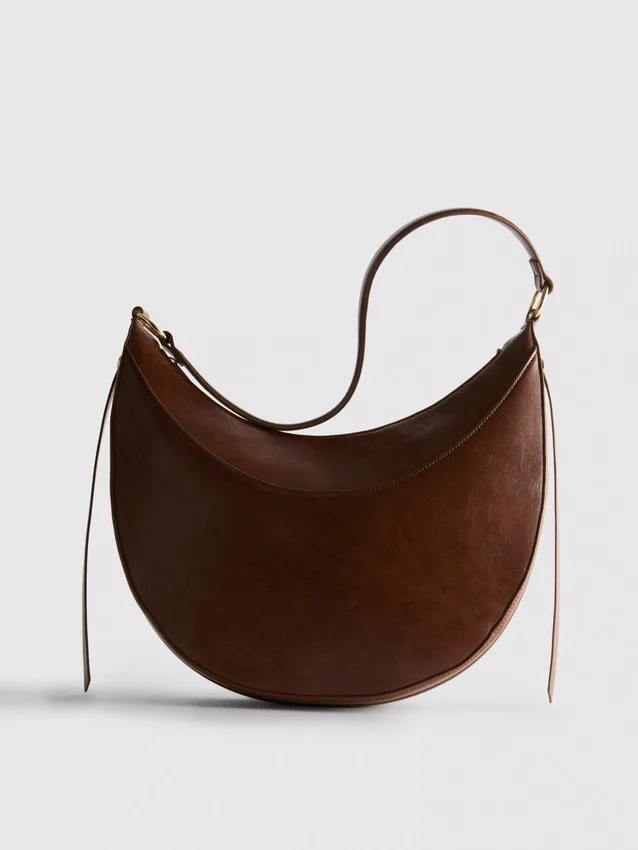 Faux suede moon shoulder bag